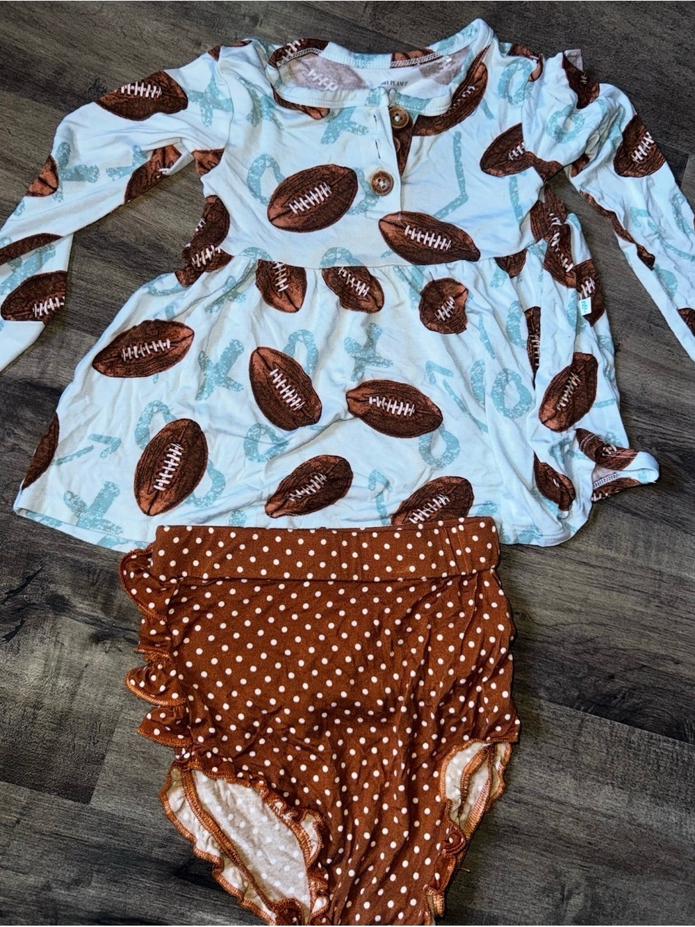 Posh Peanut Football Peplum Top Polka Dot Bloomer Set 2T Bamboo Sports